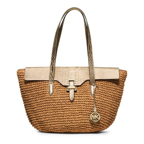 michael kors straw bag gold|michael kors straw tote bag.